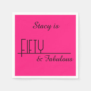 Fifty & Fabulous 50th Birthday Black Hot Pink Napkin