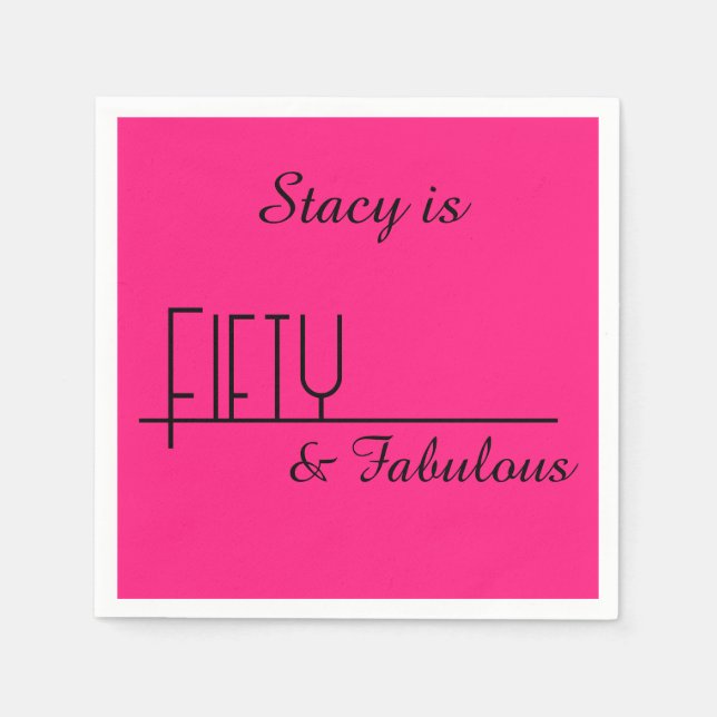 Fifty & Fabulous 50th Birthday Black Hot Pink Napkin (Front)