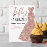 Fifty & Fabulous 50th Birthday Card<br><div class="desc">Send a personalised birthday greeting with this elegant rose gold glitter dress fifty and fabulous 50th birthday card. The name on the front can easily be personalised for that special person and the message on inside of the card can be personalised too.</div>