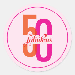Fifty & Fabulous 50th Birthday Colourful Classic Round Sticker