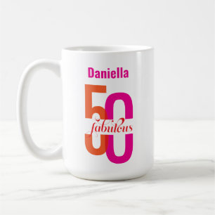 Fifty & Fabulous 50th Birthday Colourful Name Coffee Mug