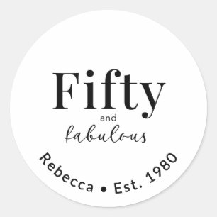 Fifty Fabulous 50th Birthday Party Custom Name Classic Round Sticker