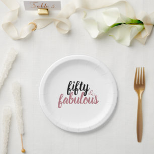 Fifty & Fabulous 50th Birthday Party Rose Gold Paper Plate
