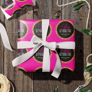 Fifty & Fabulous 50th Birthday w Custom Text Black Wrapping Paper