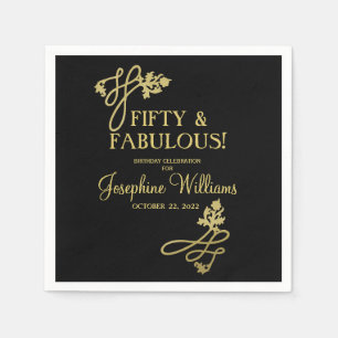 Fifty & Fabulous Birthday Black Gold     Napkin