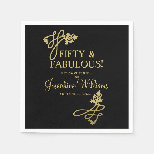 Fifty & Fabulous Birthday Black Gold     Napkin (Front)