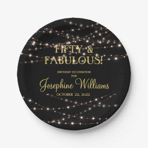 Fifty & Fabulous Birthday Black Gold  Paper Plate