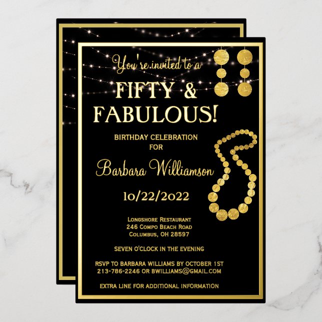 Fifty & Fabulous Birthday Black REAL Gold   (Front/Back)