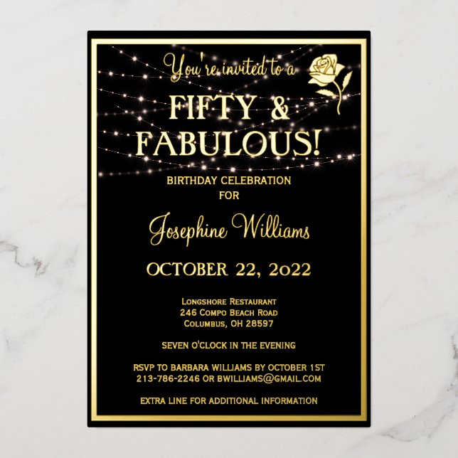 Fifty & Fabulous Birthday Black REAL Gold   (Front)