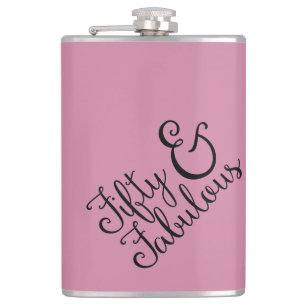 Fifty & Fabulous Birthday, Black Typography (48) Hip Flask