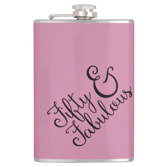 Fifty & Fabulous Birthday, Black Typography (48) Hip Flask (Front)