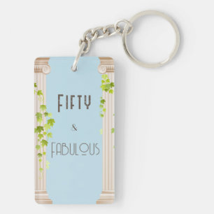Fifty Fabulous Birthday Elegant Greek Theme Blue Key Ring
