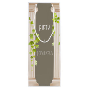 Fifty Fabulous Birthday Elegant Greek Theme Brown Wine Gift Bag