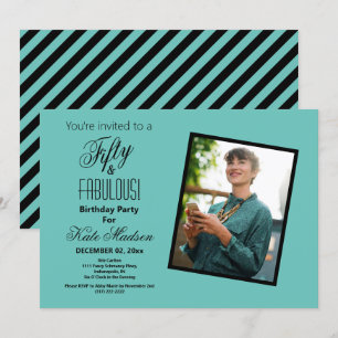 Fifty & FABULOUS Birthday Party Teal Black Photo Invitation