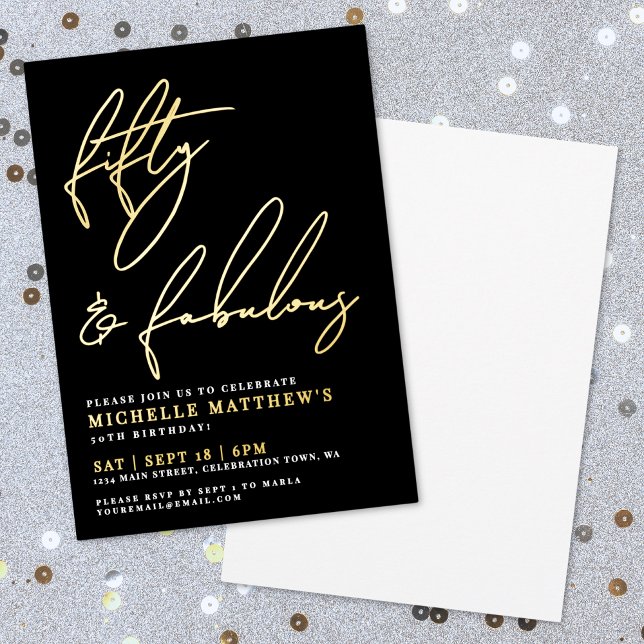 Fifty Fabulous Black 50th Birthday Gold (Fifty Fabulous Black 50th Birthday Gold Foil Invitation)
