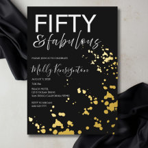 Fifty & Fabulous Black and Gold Birthday Foil