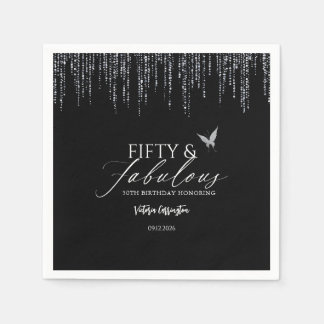 Fifty & Fabulous Black Glam 50th Birthday Napkin