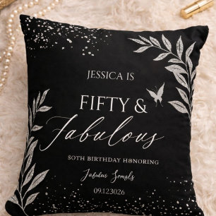Fifty & Fabulous Black Glam 50th bithday Cushion