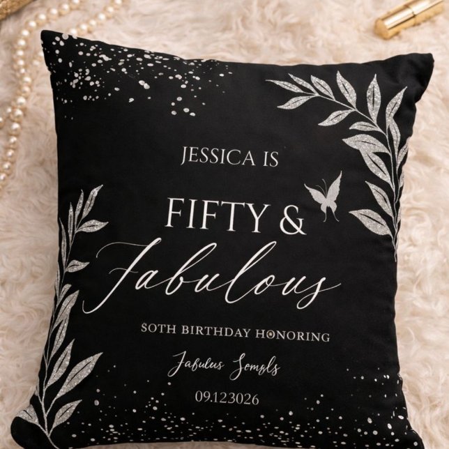 Fifty & Fabulous Black Glam 50th bithday Cushion (Creator Uploaded)