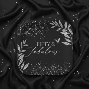 Fifty & Fabulous Black Glam 50th bithday Paper Plate