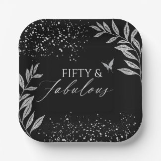 Fifty & Fabulous Black Glam 50th bithday Paper Plate