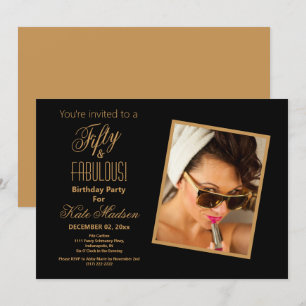Fifty & FABULOUS Black & Gold 50th Birthday Party Invitation