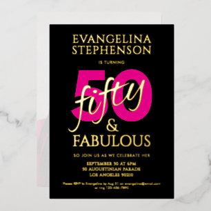 Fifty Fabulous Black Gold Pink Photo 50th Birthday