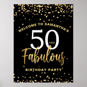Fifty & Fabulous  Black & Gold Welcome Birthday Poster