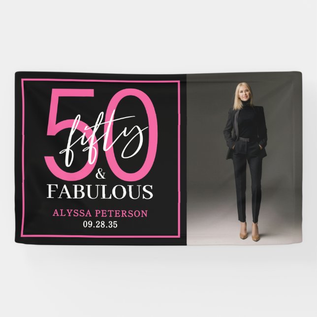 Fifty & Fabulous Black Script 50th Birthday Photo Banner (Horizontal)