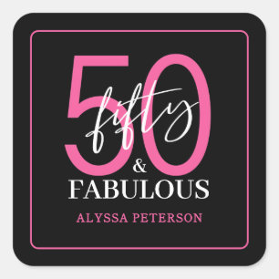 Fifty & Fabulous Black Script 50th Birthday Square Sticker