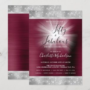 Fifty & Fabulous Burgundy Silver Sparkle Glam Invitation