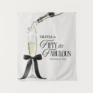 Fifty & Fabulous Chic Champagne Bow 50th Birthday Tapestry
