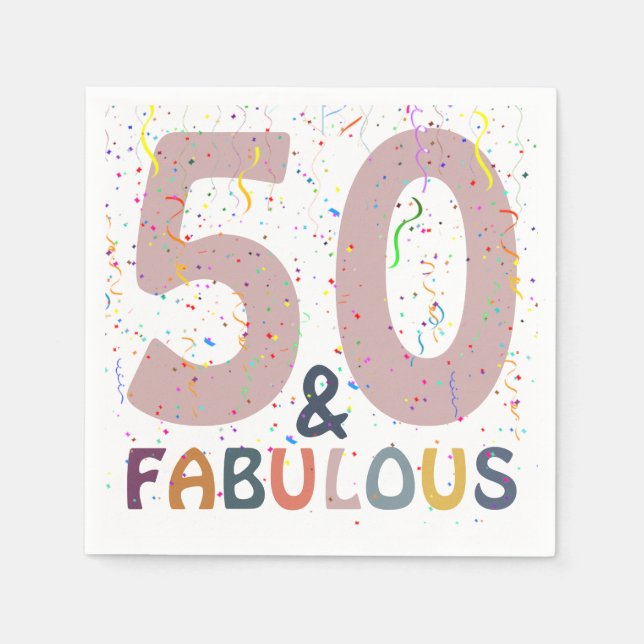 Fifty & Fabulous Confetti Pink Modern Party Napkin (Front)