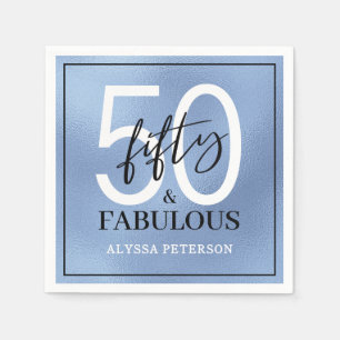 Fifty & Fabulous Dusty Blue Script 50th Birthday Napkin