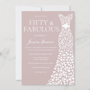 Fifty & Fabulous! Dusty Pink & White 50th Birthday Invitation