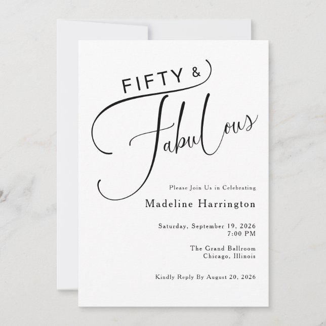 Fifty & Fabulous Fun Script 50th Birthday Invitation (Front)