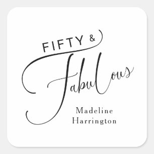 Fifty & Fabulous Fun Script Name 50th Birthday Square Sticker