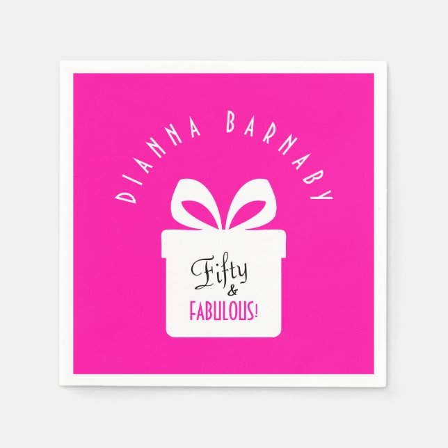 Fifty & FABULOUS! Girly Pink Birthday Party Napkin (Front)