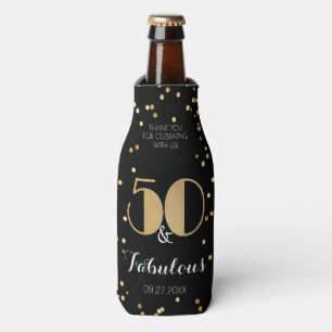 Fifty & Fabulous Gold 50th Birthday Party Bottle Cooler