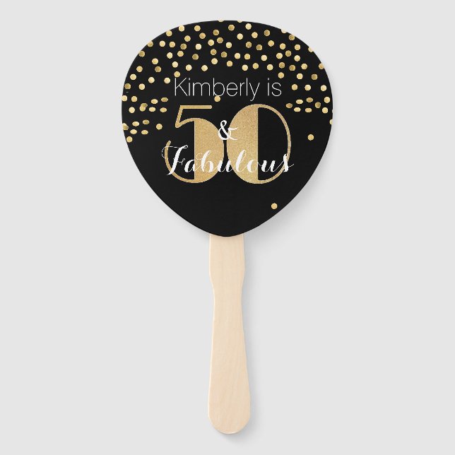 Fifty & Fabulous Gold 50th Birthday Party Hand Fan (Front)