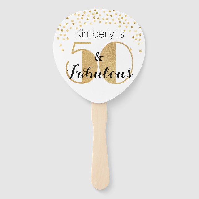 Fifty & Fabulous Gold 50th Birthday Party Hand Fan (Front)