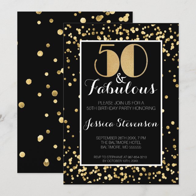 Fifty & Fabulous Gold 50th Birthday Party Invitation (Front/Back)