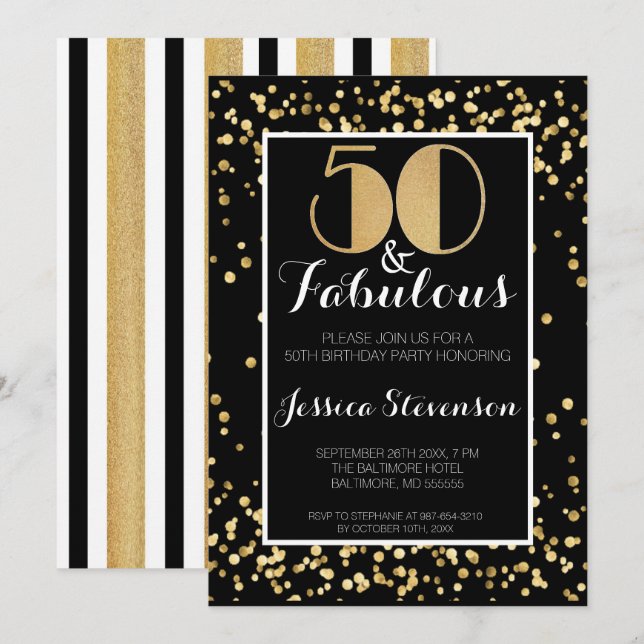 Fifty & Fabulous Gold 50th Birthday Party Invitation (Front/Back)