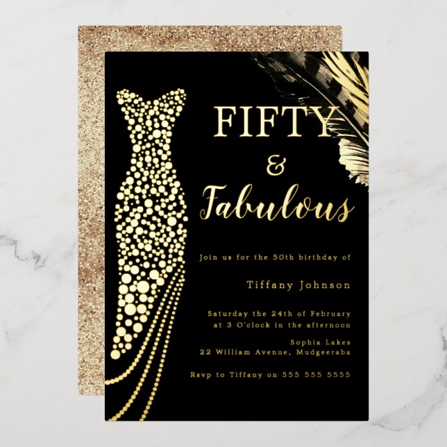 Fifty & Fabulous Gold Foil Dress 50th Birthday  (Front/Back)