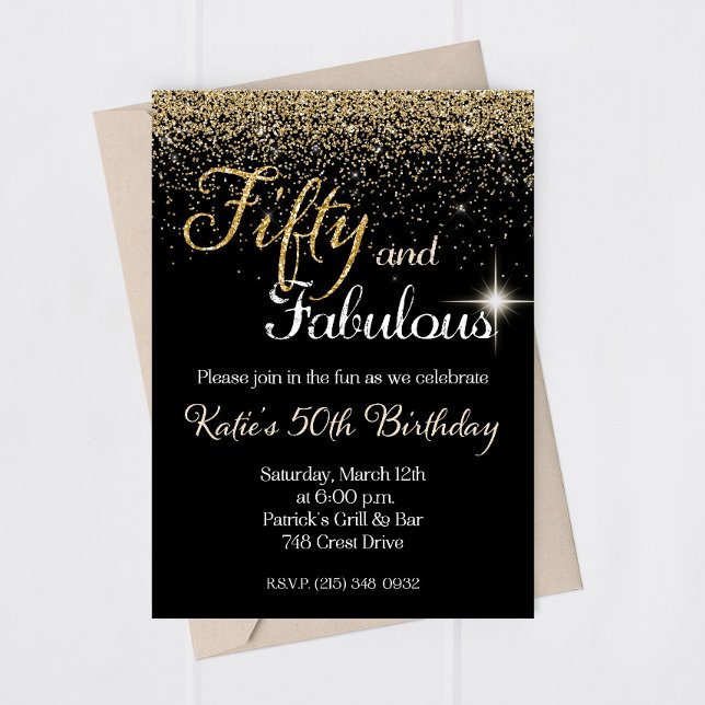 Fifty & Fabulous Gold Glitter Birthday Invitation (Creator Uploaded)