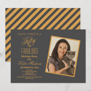 Fifty & FABULOUS Gold & Pewter 50th Birthday Party Invitation