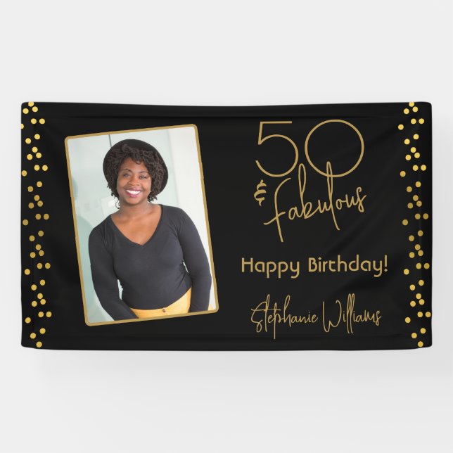 Fifty & Fabulous Gold Photo Template Birthday Bann Banner (Horizontal)