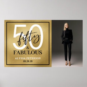 Fifty & Fabulous Gold Script 50th Birthday Photo Poster