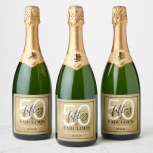 Fifty & Fabulous Gold Script 50th Birthday Sparkling Wine Label