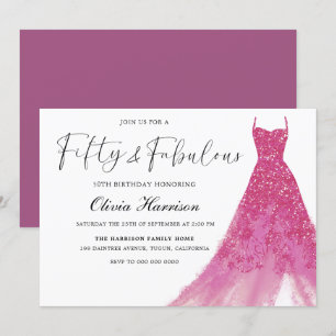 Fifty & Fabulous Gorgeous Pink Gown 50th Birthday Invitation